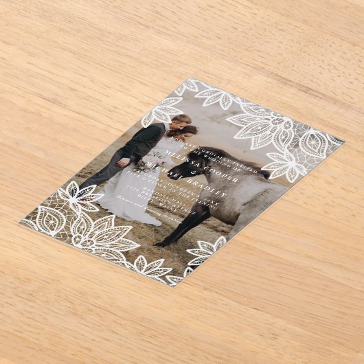 Rustic Lace Fotobruiloft Acryl Uitnodigingen (Laagn)