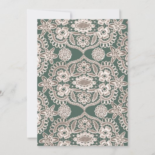 Rustic Lace Green Wedding Invitations Kaart (Achterkant)