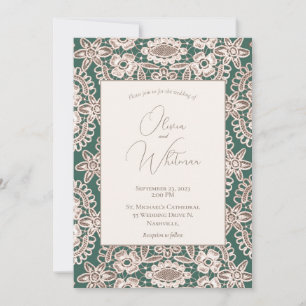 Rustic Lace Green Wedding Invitations Kaart