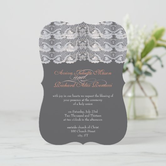 Rustic Lace Grey en Peach Kaart (Staand voorkant)