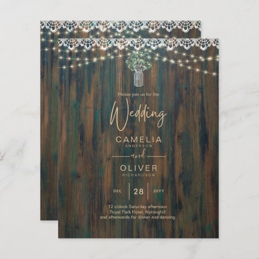 Rustic Lace Gypsophila Lights Mason Jar Wedding (Voorkant / Achterkant)