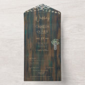 Rustic Lace Gypsophila Lights Mason Jar Wedding All In One Uitnodiging (Binnen)