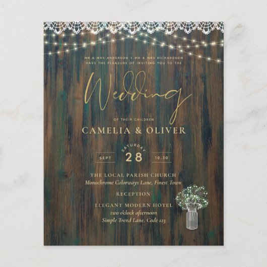 Rustic Lace Gypsophila Lights Mason Jar Wedding Flyer (Voorkant)