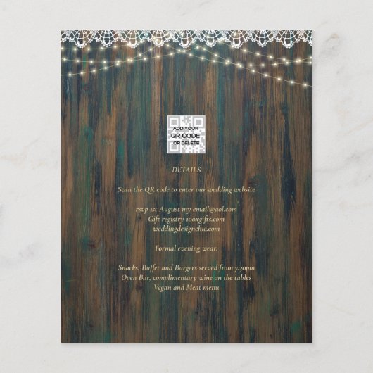 Rustic Lace Gypsophila Lights Mason Jar Wedding Flyer (Achterkant)