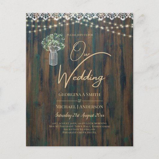 Rustic Lace Gypsophila Lights Mason Jar Wedding Flyer (Voorkant)