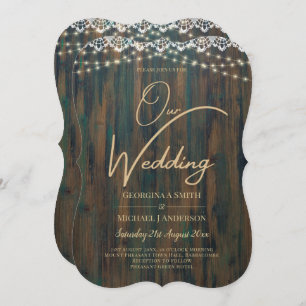 Rustic Lace Gypsophila Lights Mason Jar Wedding Kaart