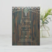 Rustic Lace Gypsophila Lights Mason Jar Wedding Kaart (Staand voorkant)