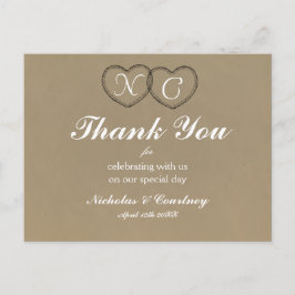 Rustic Lace Hartjes Initialen Bedankkaart Briefkaart