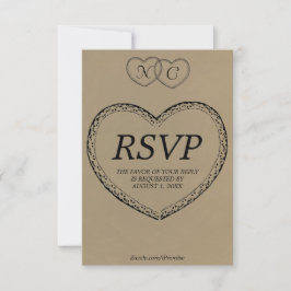Rustic Lace Hartjes Initialen RSVP Kaart