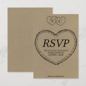 Rustic Lace Hartjes Initialen RSVP Kaart (Voorkant / Achterkant)