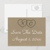 Rustic Lace Hartjes Initialen Save The Date Aankondigingskaart (Voorkant / Achterkant)