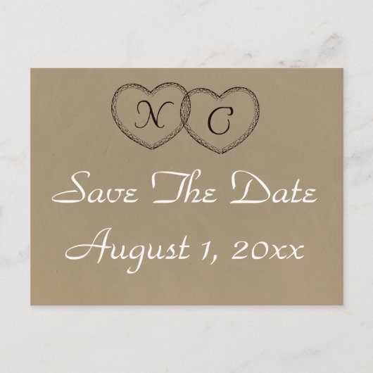 Rustic Lace Hartjes Initialen Save The Date Aankondigingskaart (Voorkant)