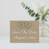 Rustic Lace Hartjes Initialen Save The Date Aankondigingskaart (Staand voorkant)