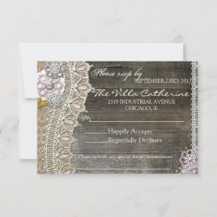 Rustic Lace Houten Bloemen Huwelijksreceptie RSVP Kaartje
