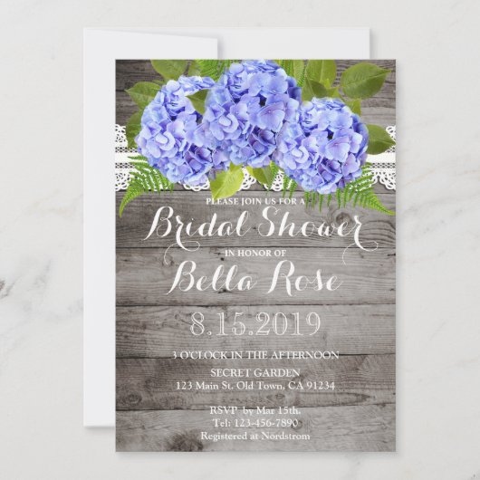 Rustic Lace Hydrangeas Vrijgezellenfeest Invite Kaart (Voorkant)