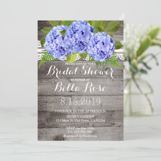 Rustic Lace Hydrangeas Vrijgezellenfeest Invite Kaart (Staand voorkant)