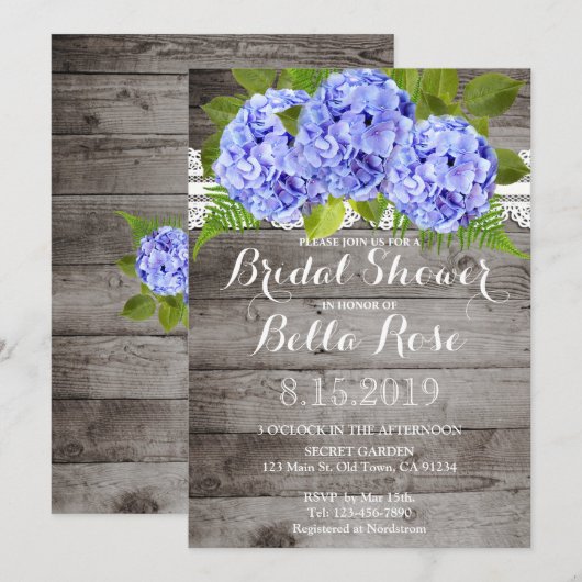 Rustic Lace Hydrangeas Vrijgezellenfeest Invite Kaart (Voorkant / Achterkant)