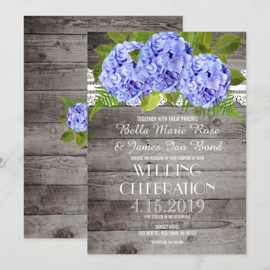 Rustic Lace Hydrangeas Wedding Kaart (Voorkant / Achterkant)