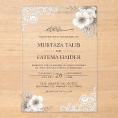 Rustic Lace Ivory Floral Islamic Wedding Acryl Uitnodigingen (Voorkant)