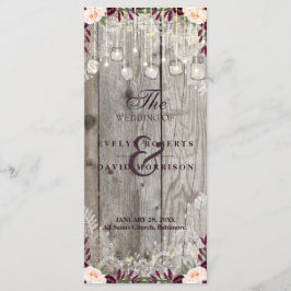 Rustic Lace Jar Wood String Lights Wedding Program Programmakaart