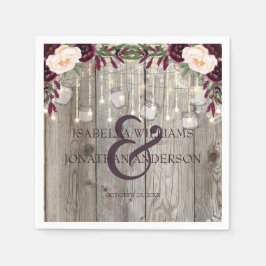 Rustic Lace Jar Wood & String Lights Wedding Servet