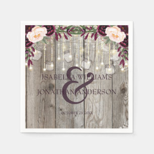 Rustic Lace Jar Wood & String Lights Wedding Servet