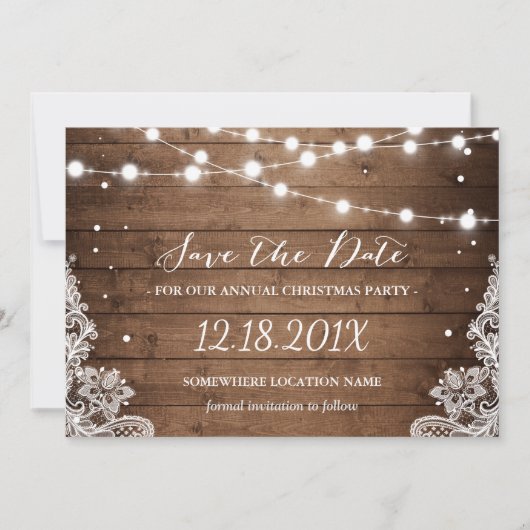 Rustic Lace kerstparty Save the Date (Voorkant)