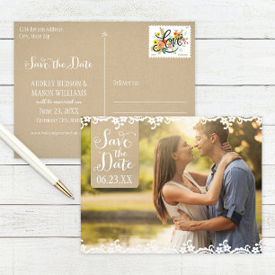 Rustic Lace Kraft Foto Save the Date Aankondigingskaart