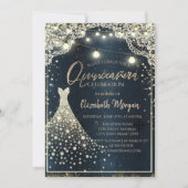 Rustic Lace, Lights, Diamonds, Blauw Quinceañera Kaart (Voorkant)