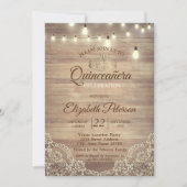 Rustic Lace, Lights, Tiara, Quinceañera Party Kaart (Voorkant)