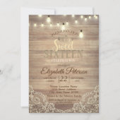 Rustic Lace, Lights, Tiara, Sweet 16 Party Kaart (Voorkant)