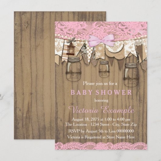 Rustic Lace Mason Jar Baby shower Kaart (Voorkant / Achterkant)