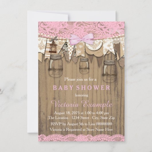 Rustic Lace Mason Jar Baby shower Kaart (Voorkant)