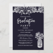 Rustic Lace Mason Jar Navy Graduy Party Kaart (Voorkant)