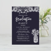 Rustic Lace Mason Jar Navy Graduy Party Kaart (Staand voorkant)