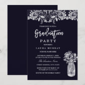 Rustic Lace Mason Jar Navy Graduy Party Kaart (Voorkant / Achterkant)
