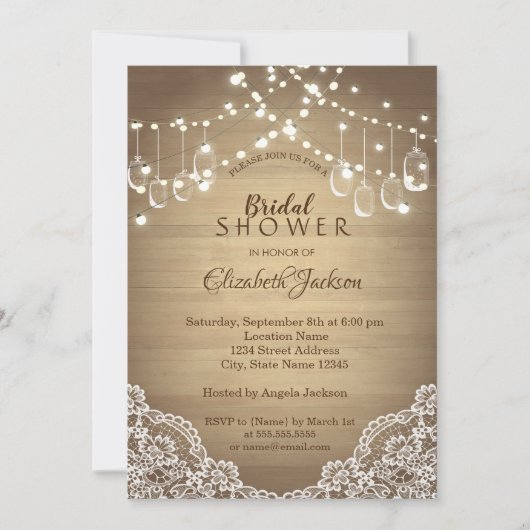 Rustic Lace, Mason Jar, String Lights Kaart (Voorkant)