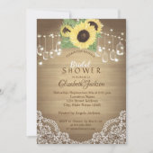 Rustic Lace, Mason Jar, String Lights, Sunflower Kaart (Voorkant)