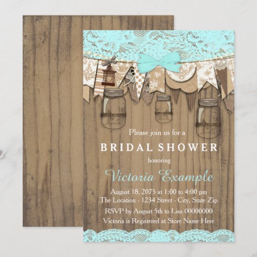 Rustic Lace Mason Jar Vrijgezellenfeest Kaart (Voorkant / Achterkant)