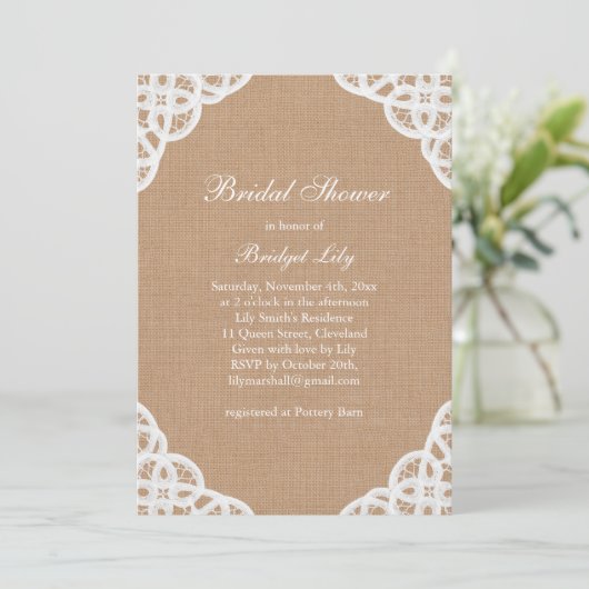 Rustic Lace & Medium Burlap Vrijgezellenfeest uitn Kaart (Staand voorkant)