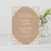 Rustic Lace & Medium Burlap Wedding Invitation Kaart (Staand voorkant)