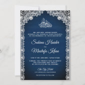  Rustic Lace Navy Blue Islamic Wedding Kaart (Voorkant)