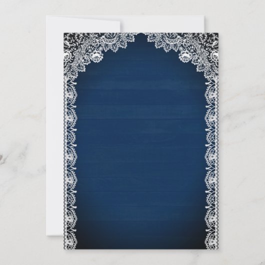  Rustic Lace Navy Blue Islamic Wedding Kaart (Achterkant)