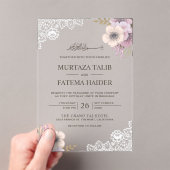 Rustic Lace Pink Floral Islamic Wedding Acryl Uitnodigingen (Insitu (Draagbaar))