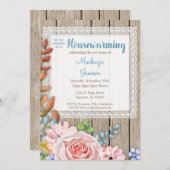 Rustic Lace Pink Rose Housewarming Invitation Kaart (Voorkant / Achterkant)