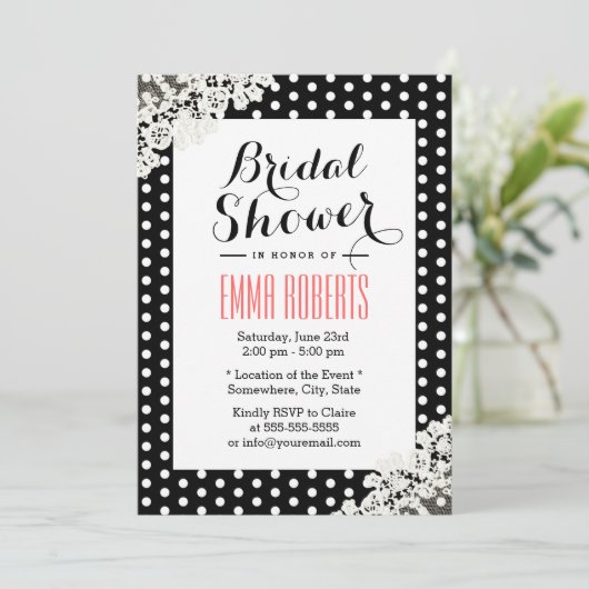 Rustic Lace & Polka Dots Elegant Vrijgezellenfeest Kaart (Staand voorkant)