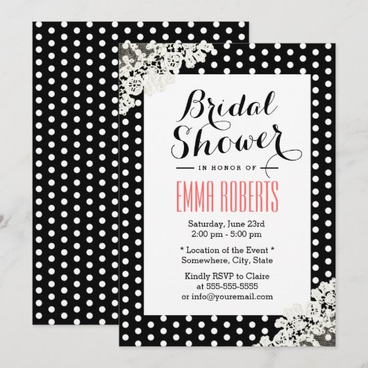 Rustic Lace & Polka Dots Elegant Vrijgezellenfeest Kaart (Voorkant / Achterkant)