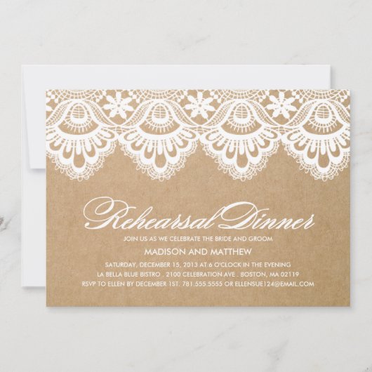 RUSTIC LACE | REHEARSAL DINER INVITATION KAART (Voorkant)