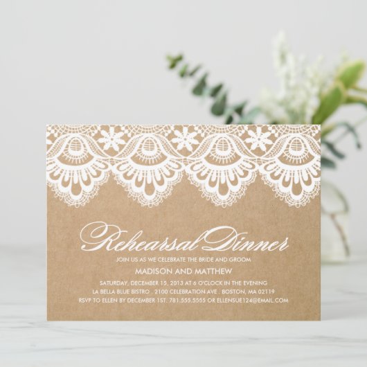 RUSTIC LACE | REHEARSAL DINER INVITATION KAART (Staand voorkant)