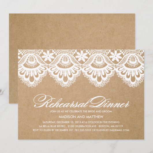 RUSTIC LACE | REHEARSAL DINER INVITATION KAART (Voorkant / Achterkant)